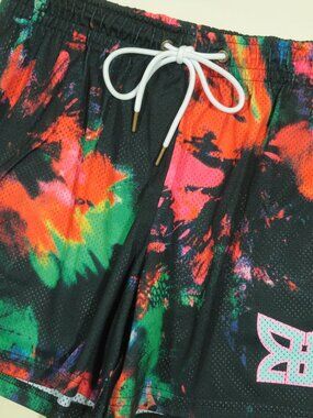 Ryoko Rain Classic Mesh Shorts Mens XL Black Multicolor Tie Dye Stretch New